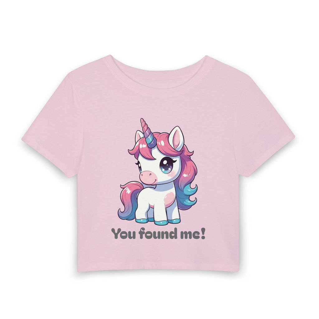 "You found me" Unicorn Women's Baby Tee — Minimalist Crop T-Shirt
