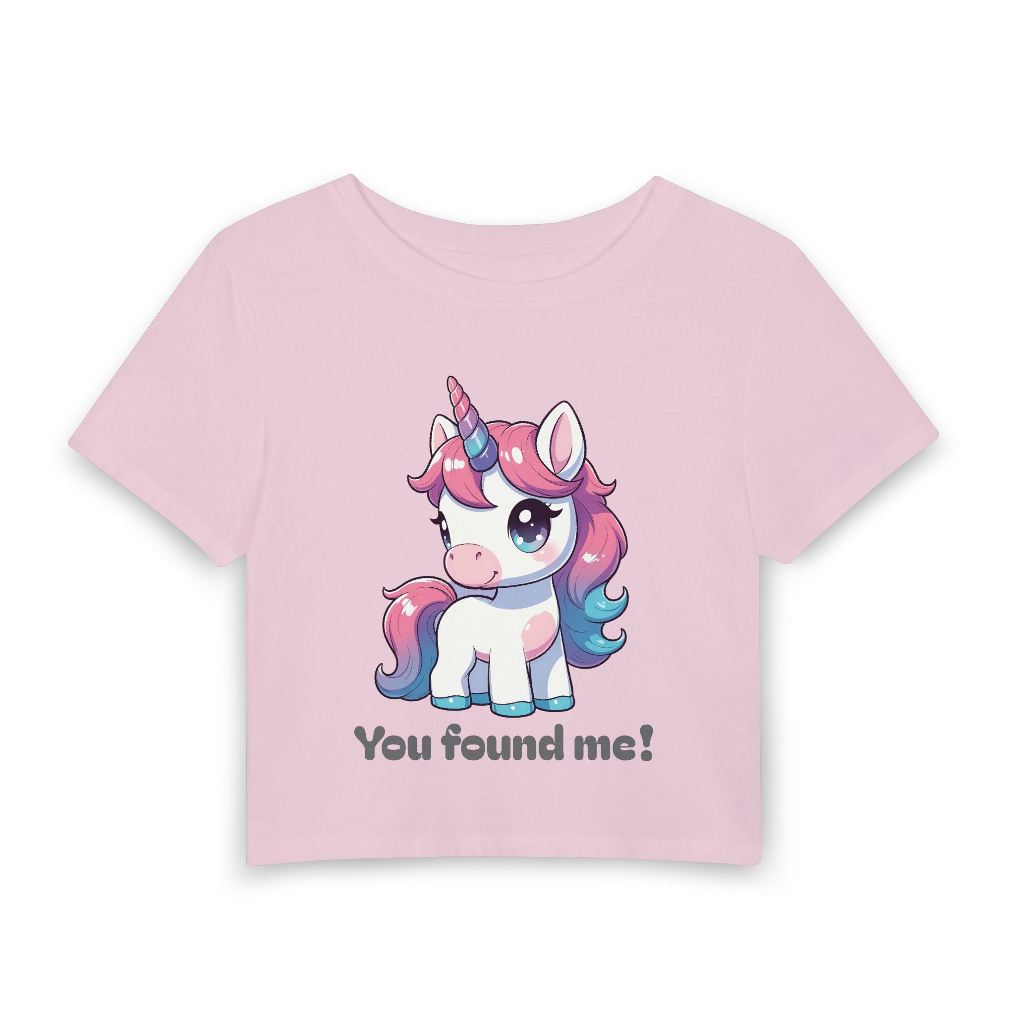 "You found me" Unicorn Women's Baby Tee — Minimalist Crop T-Shirt