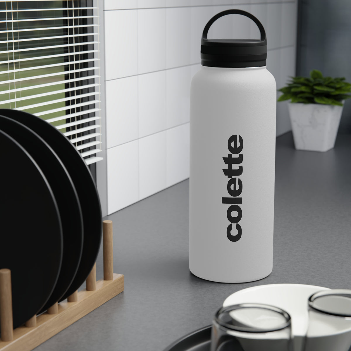 Insulated Stainless Steel Water Bottle with Handle Lid - 'colette' Logo