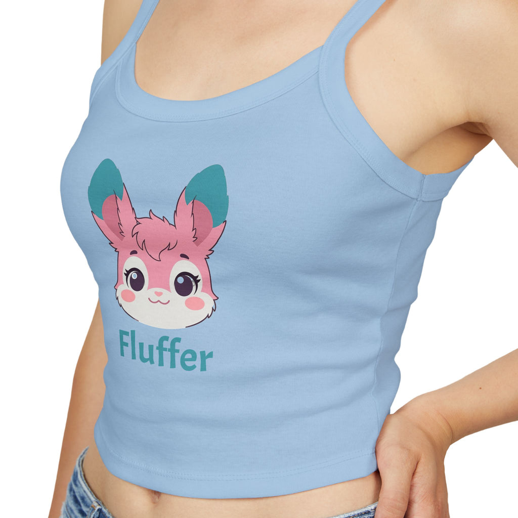 Fluffer Pink Cute Bunny Tank Top - Women’s Spaghetti Strap Crop