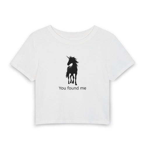 "You found me" Unicorn Silhouette Women’s Baby Tee – WHITE Minimalist Crop T-Shirt