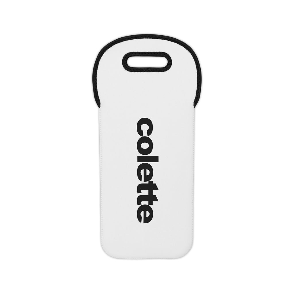 Personalized Wine Tote Bag - 'colette' Vertical Text Neoprene Bottle Carrier