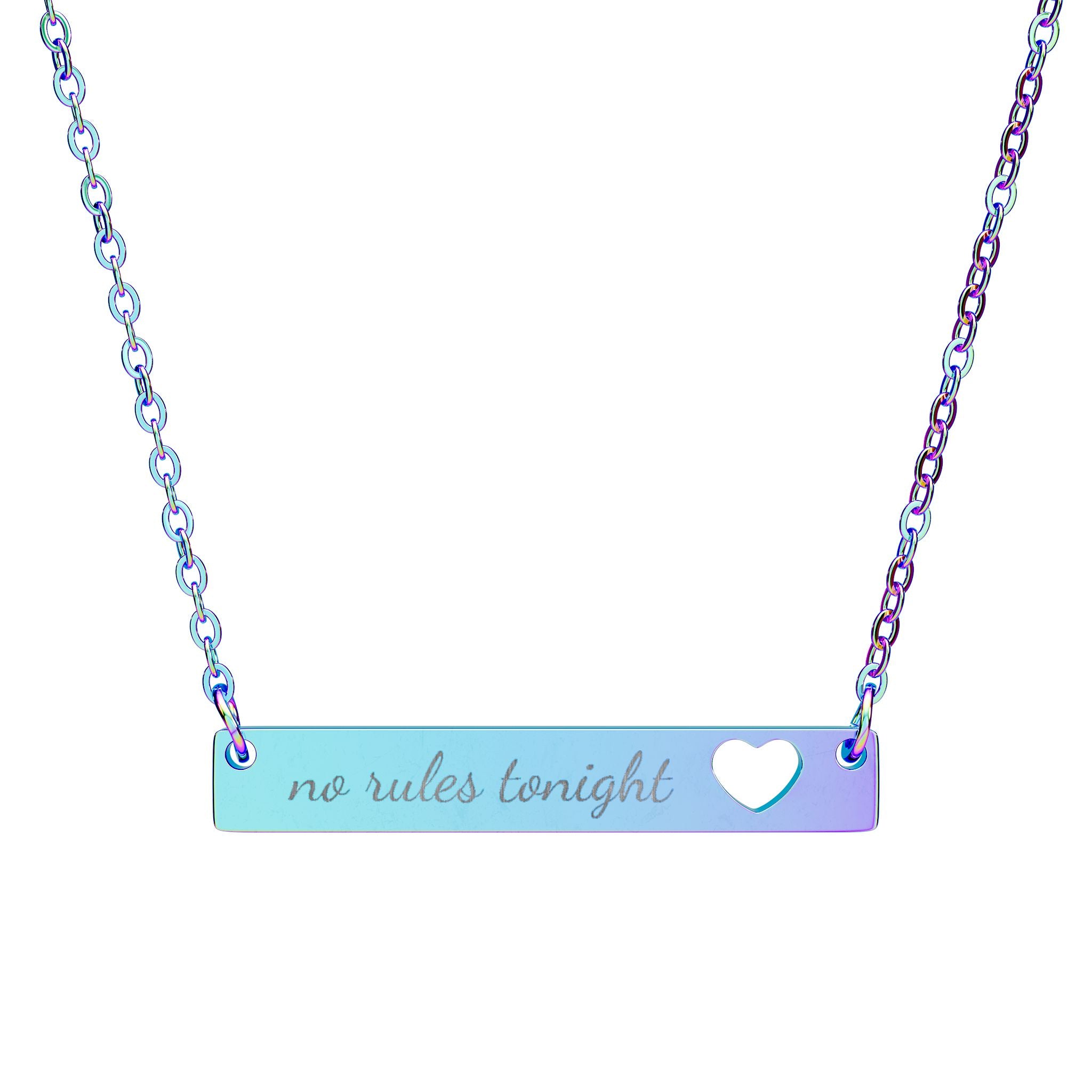 Engraved Cutout Heart Bar Necklace - "no rules tonight"