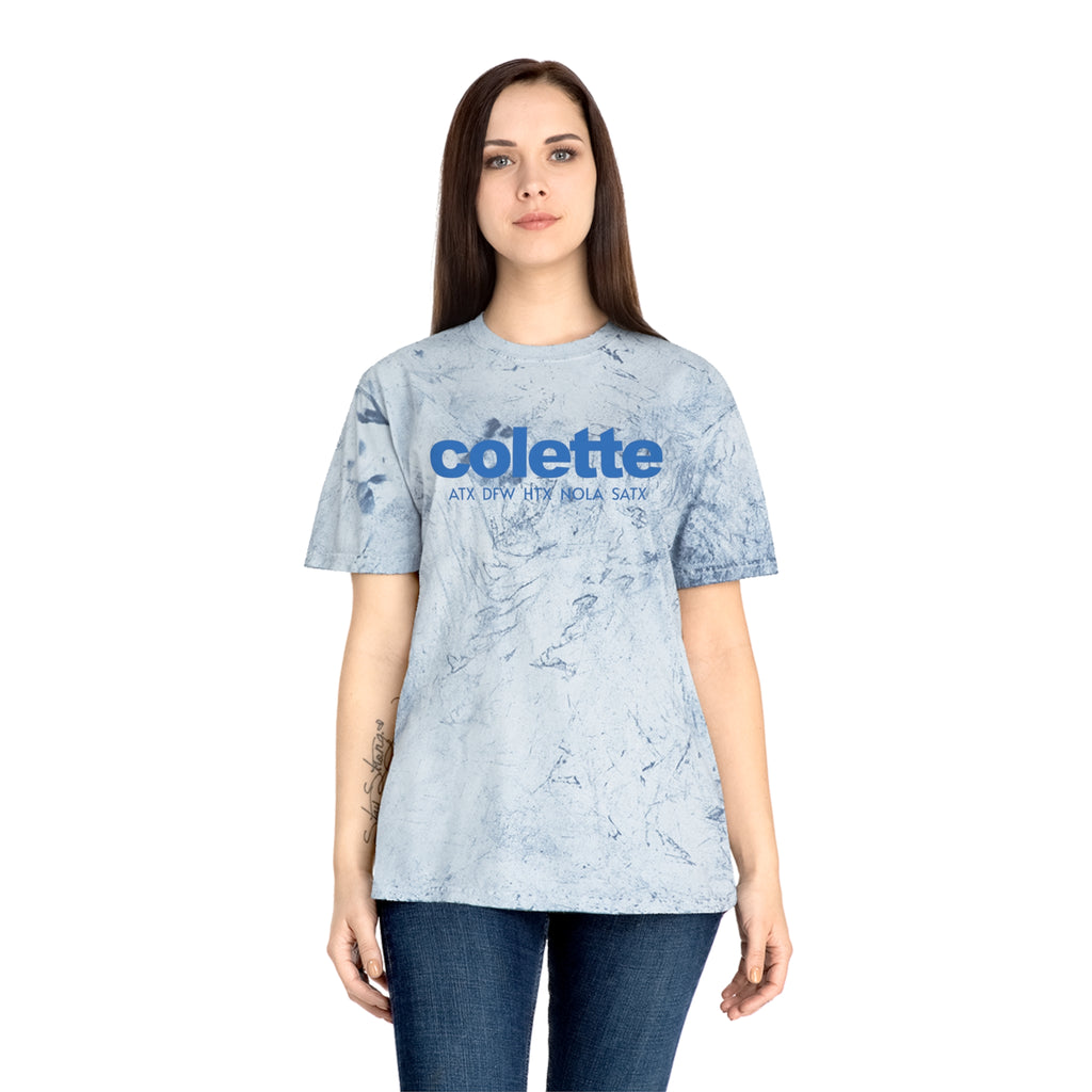 Tie-Dye Tee  - 'colette' Blue Logo with Locations