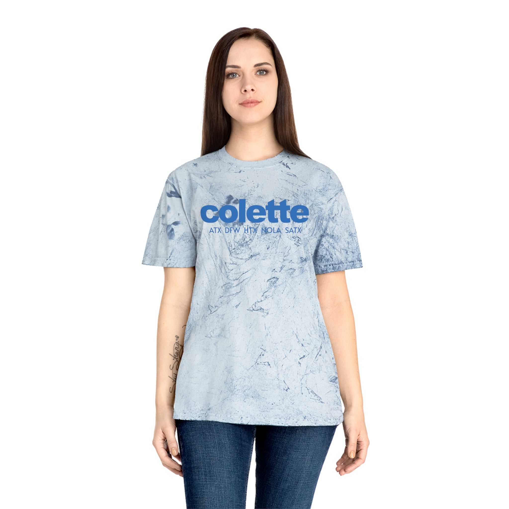 Tie-Dye Tee  - 'colette' Blue Logo with Locations
