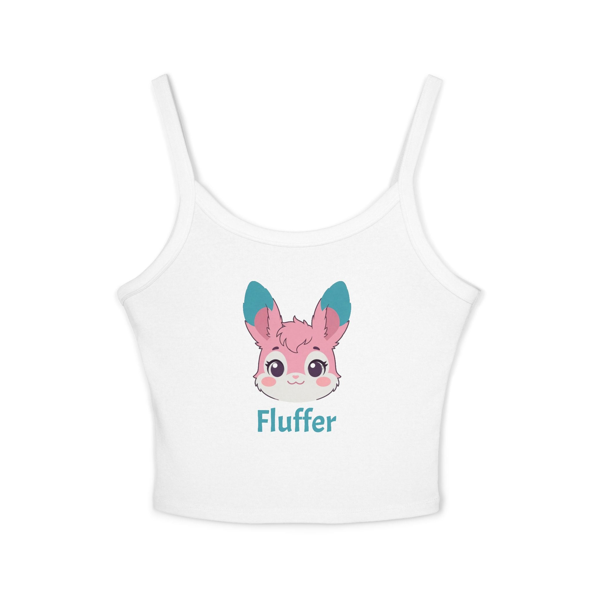 Fluffer Pink Cute Bunny Tank Top - Women’s Spaghetti Strap Crop