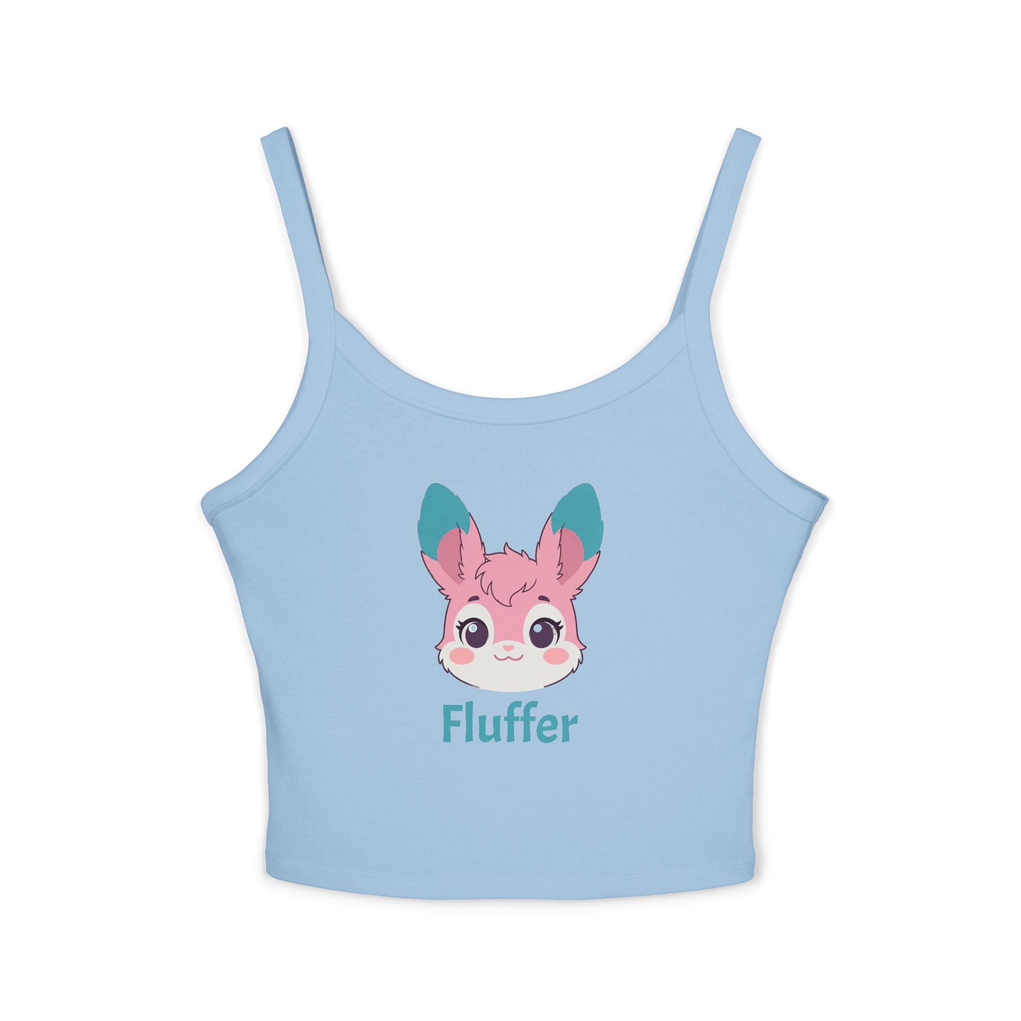 Fluffer Pink Cute Bunny Tank Top - Women’s Spaghetti Strap Crop