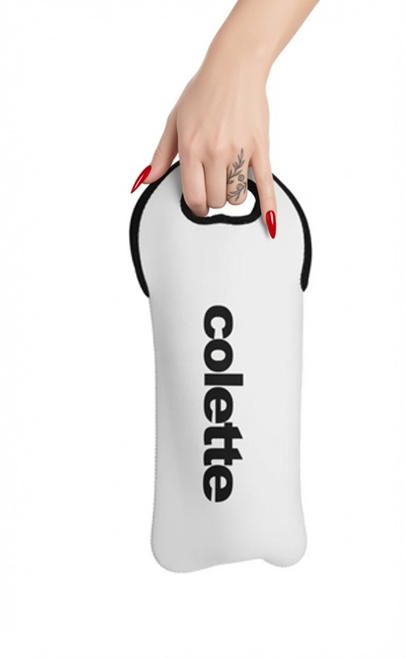 Personalized Wine Tote Bag - 'colette' Vertical Text Neoprene Bottle Carrier