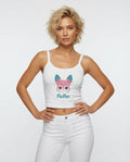 Fluffer Pink Cute Bunny Tank Top - Women’s Spaghetti Strap Crop