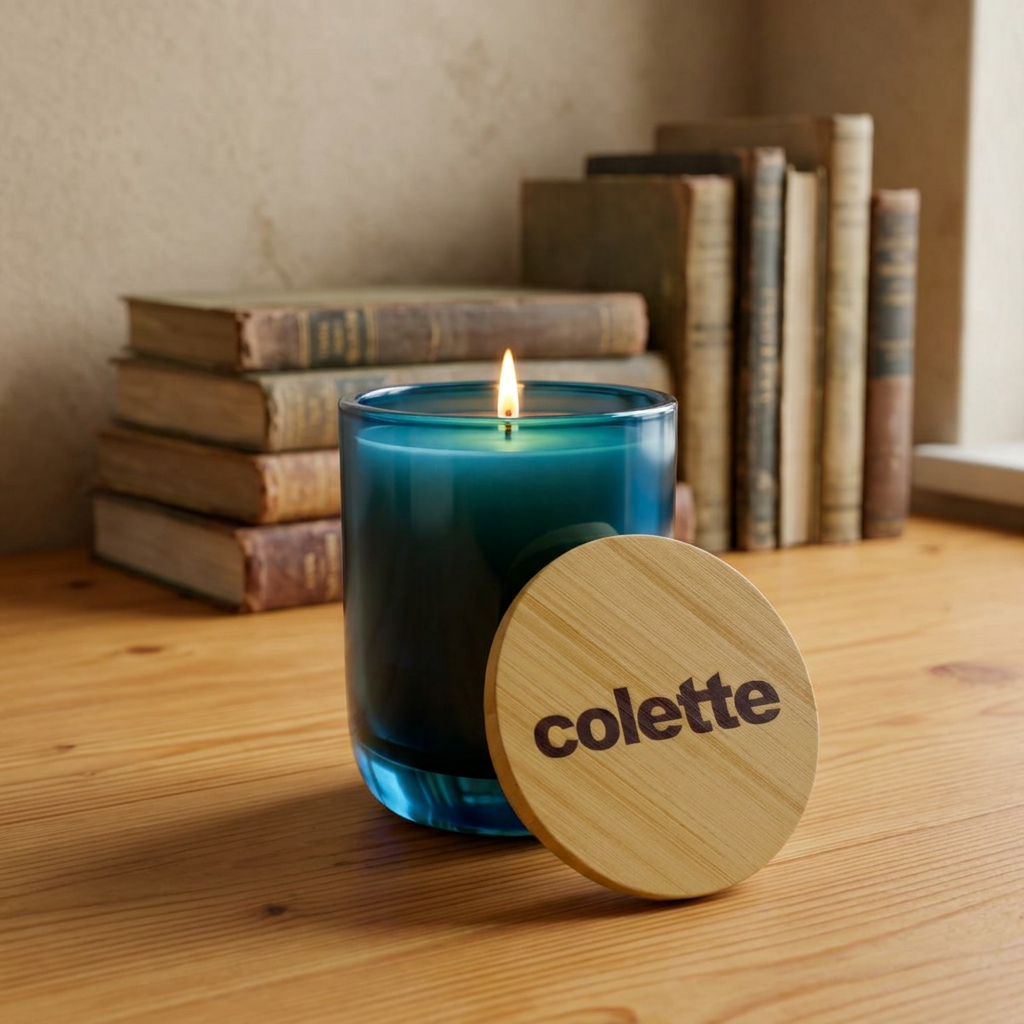 14oz Scented Soy Candle - 'colette" Logo with Bamboo Lid - 5 COLORS & 6 SCENTS