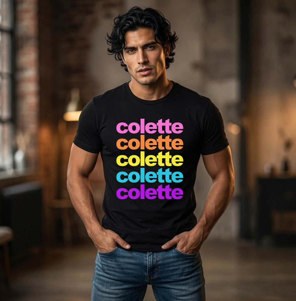 colette Retro Rainbow Tee - Repeating Logo Graphic T-Shirt