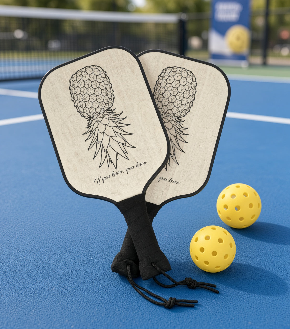 Pineapple Pickleball Paddles Set — Lightweight Wooden Pickleball Kit (Includes 2 Paddles & 2 Balls)