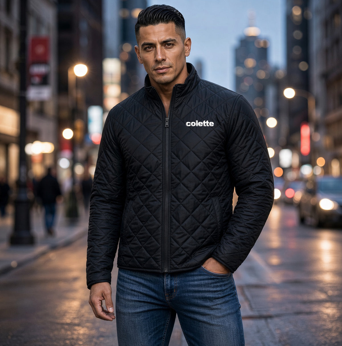 Quilted Embroidered Men's Jacket — colette Logo Full-Zip