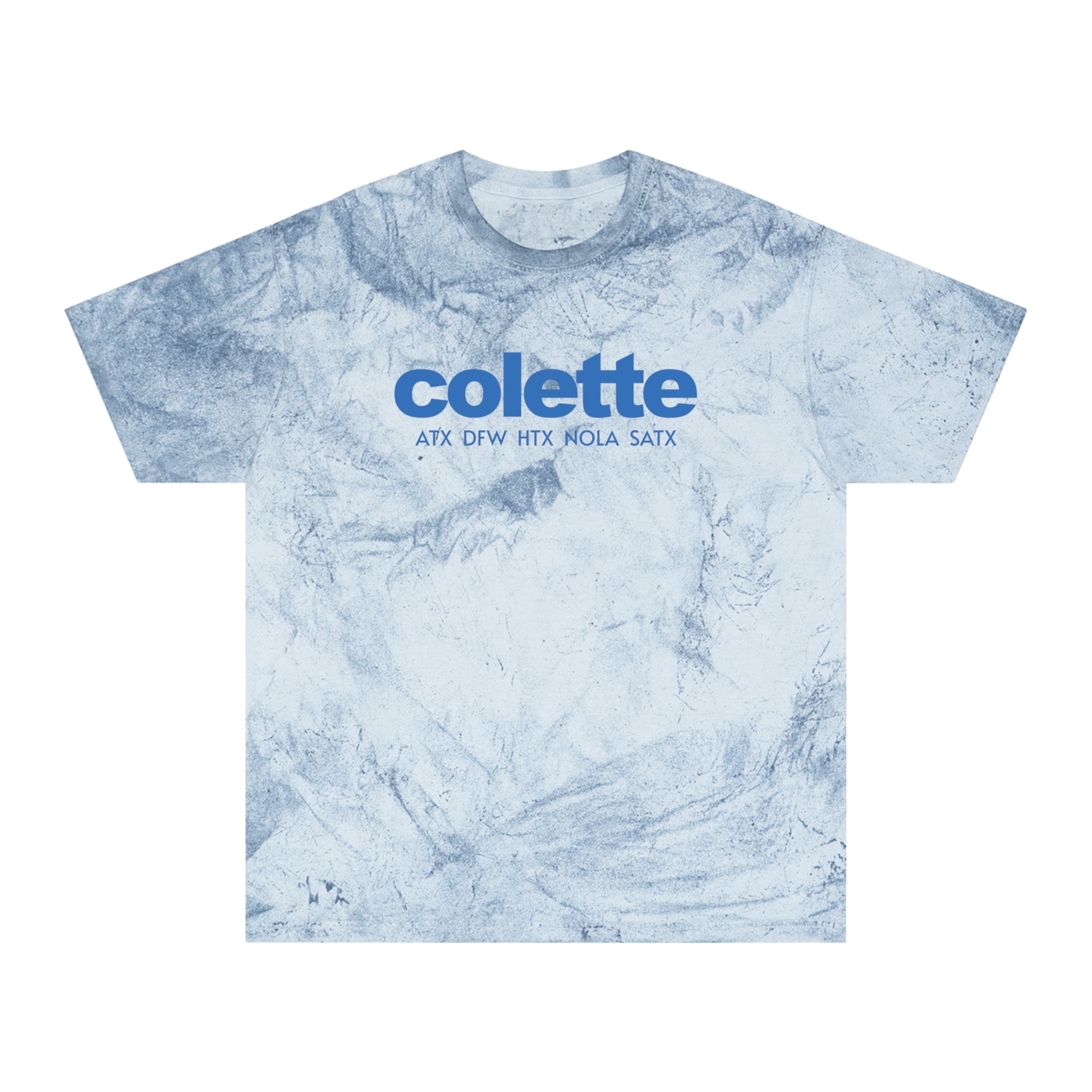 Tie-Dye Tee  - 'colette' Blue Logo with Locations