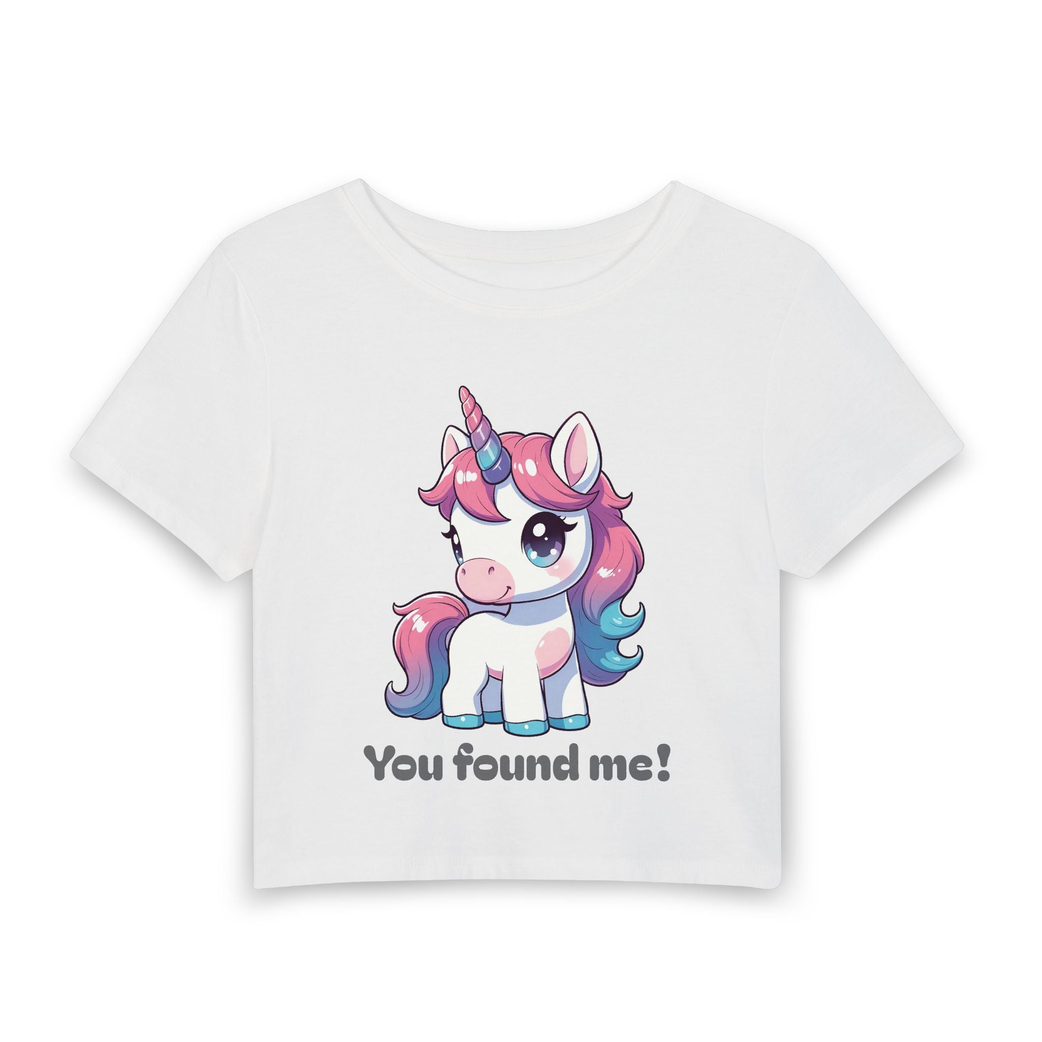 "You found me" Unicorn Women's Baby Tee — Minimalist Crop T-Shirt