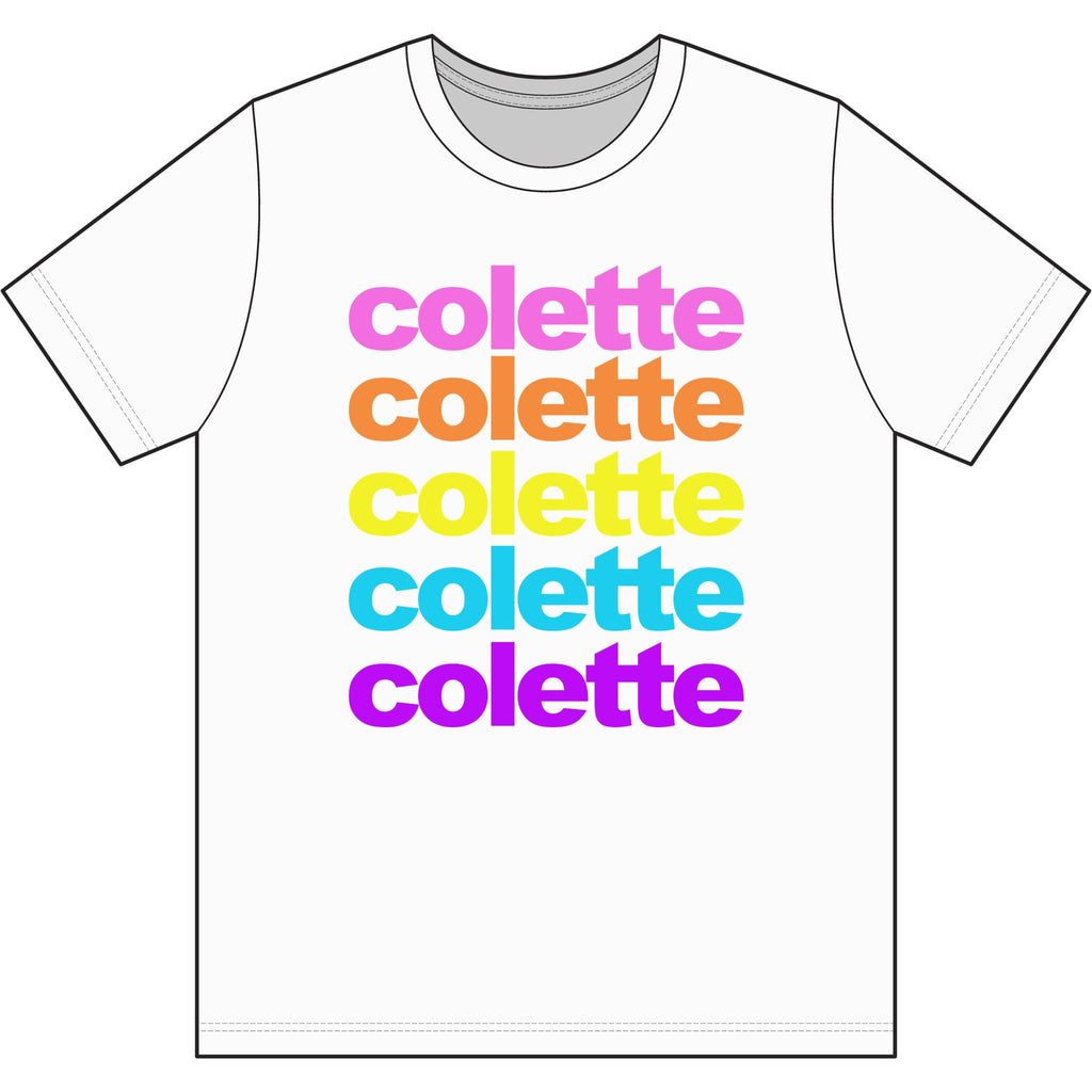 colette Retro Rainbow Tee - Repeating Logo Graphic T-Shirt