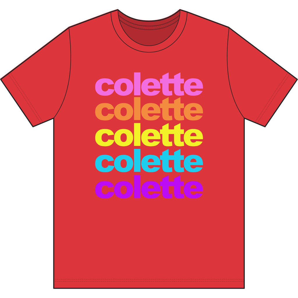 colette Retro Rainbow Tee - Repeating Logo Graphic T-Shirt