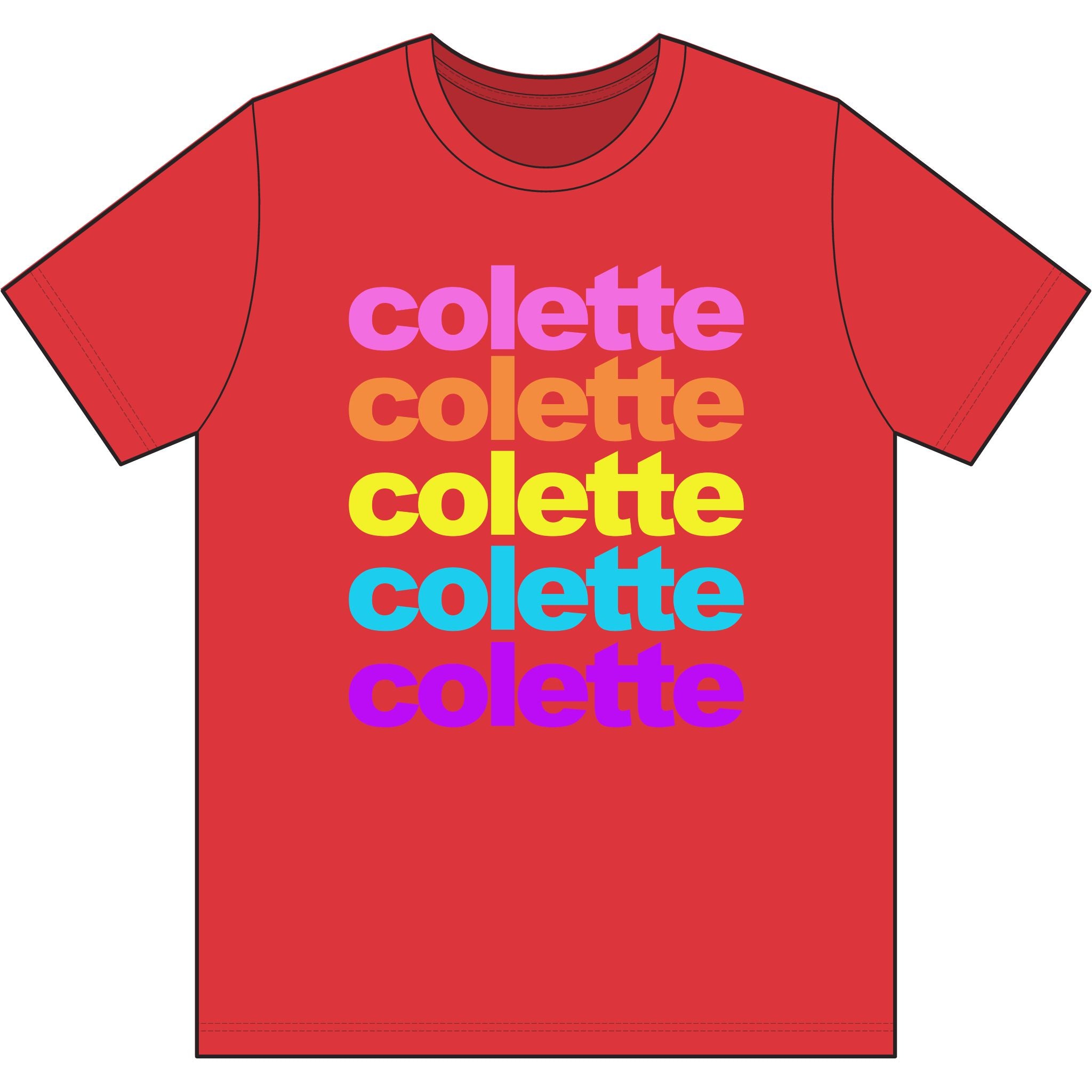 colette Retro Rainbow Tee - Repeating Logo Graphic T-Shirt