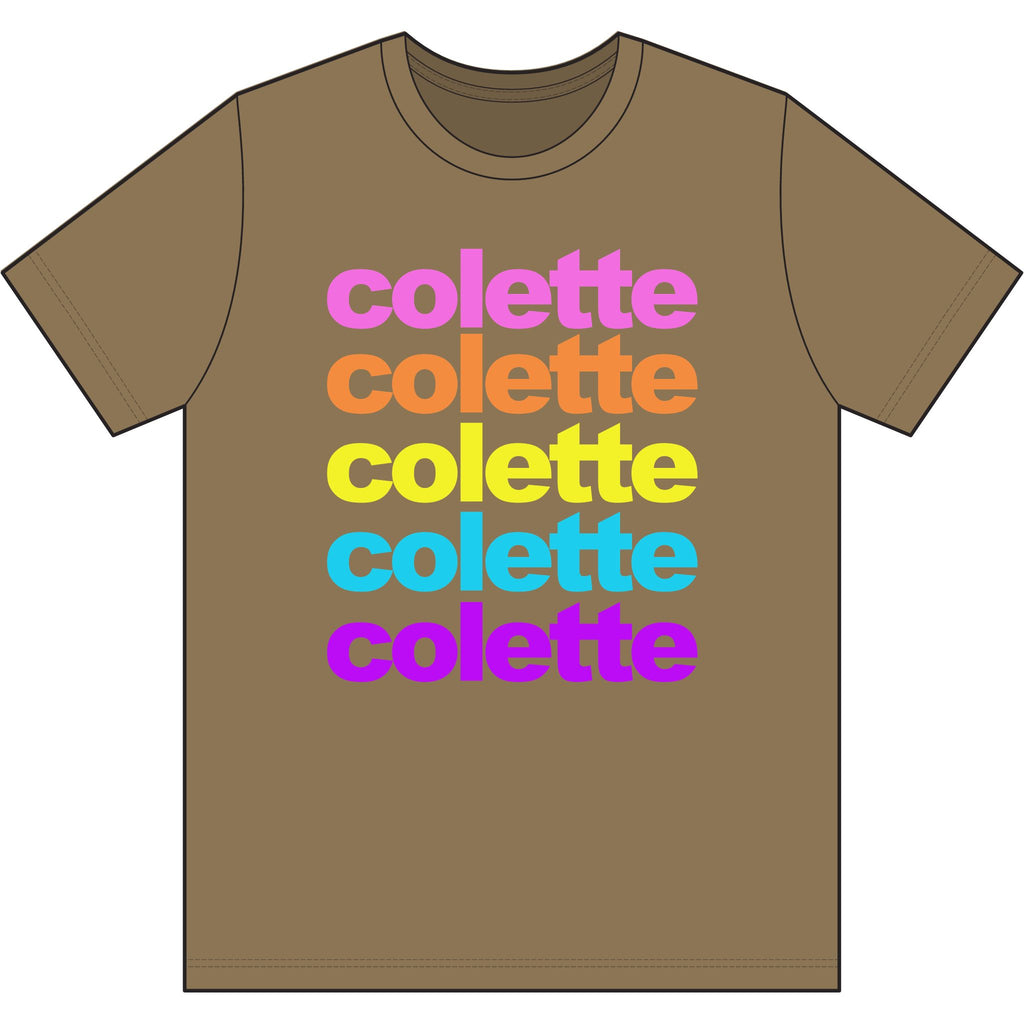 colette Retro Rainbow Tee - Repeating Logo Graphic T-Shirt