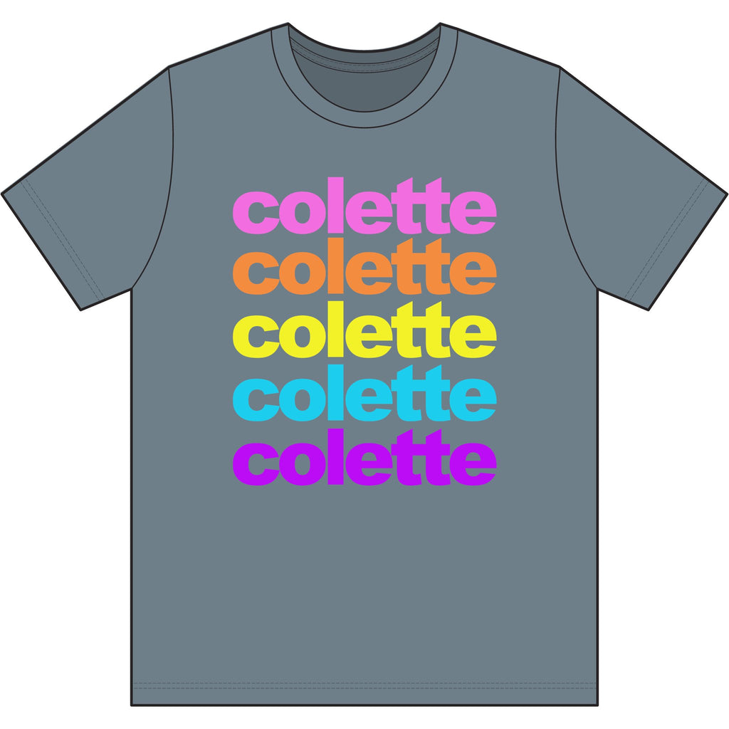 colette Retro Rainbow Tee - Repeating Logo Graphic T-Shirt