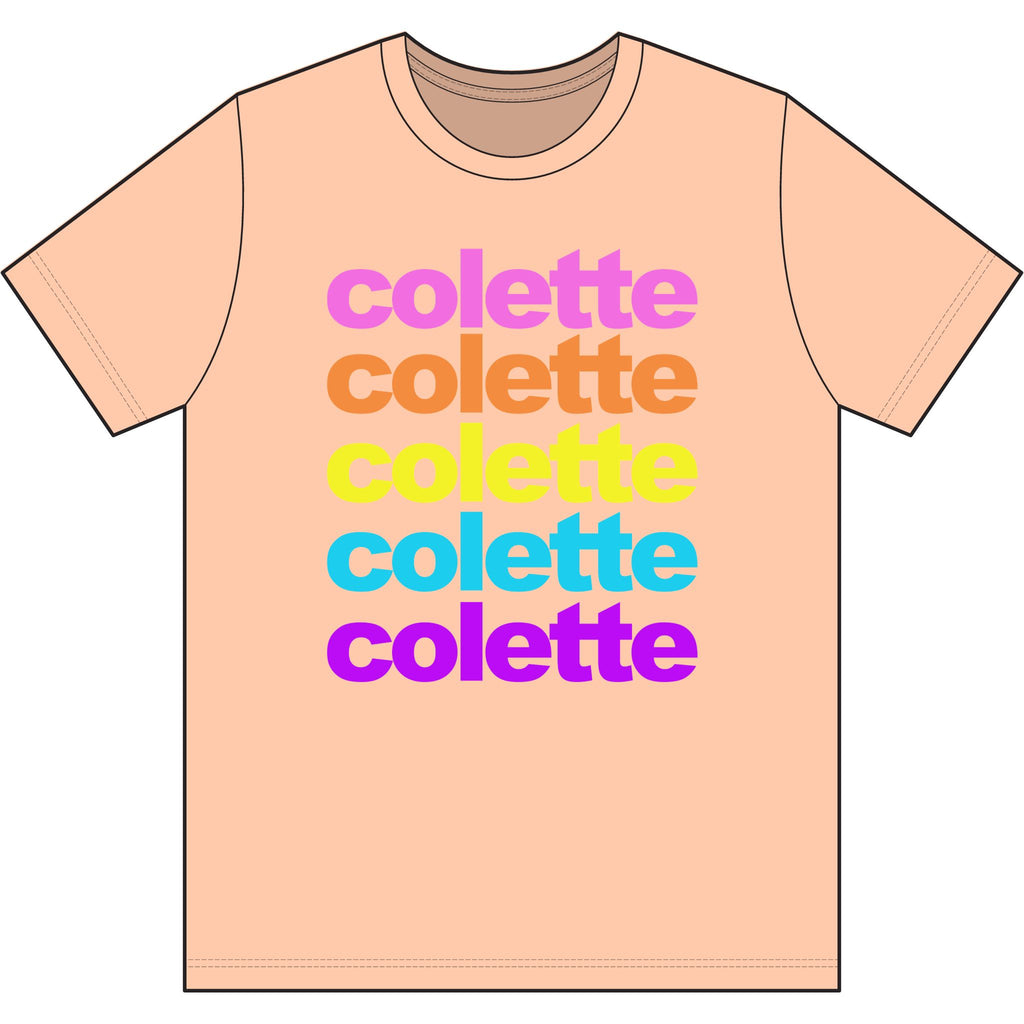 colette Retro Rainbow Tee - Repeating Logo Graphic T-Shirt