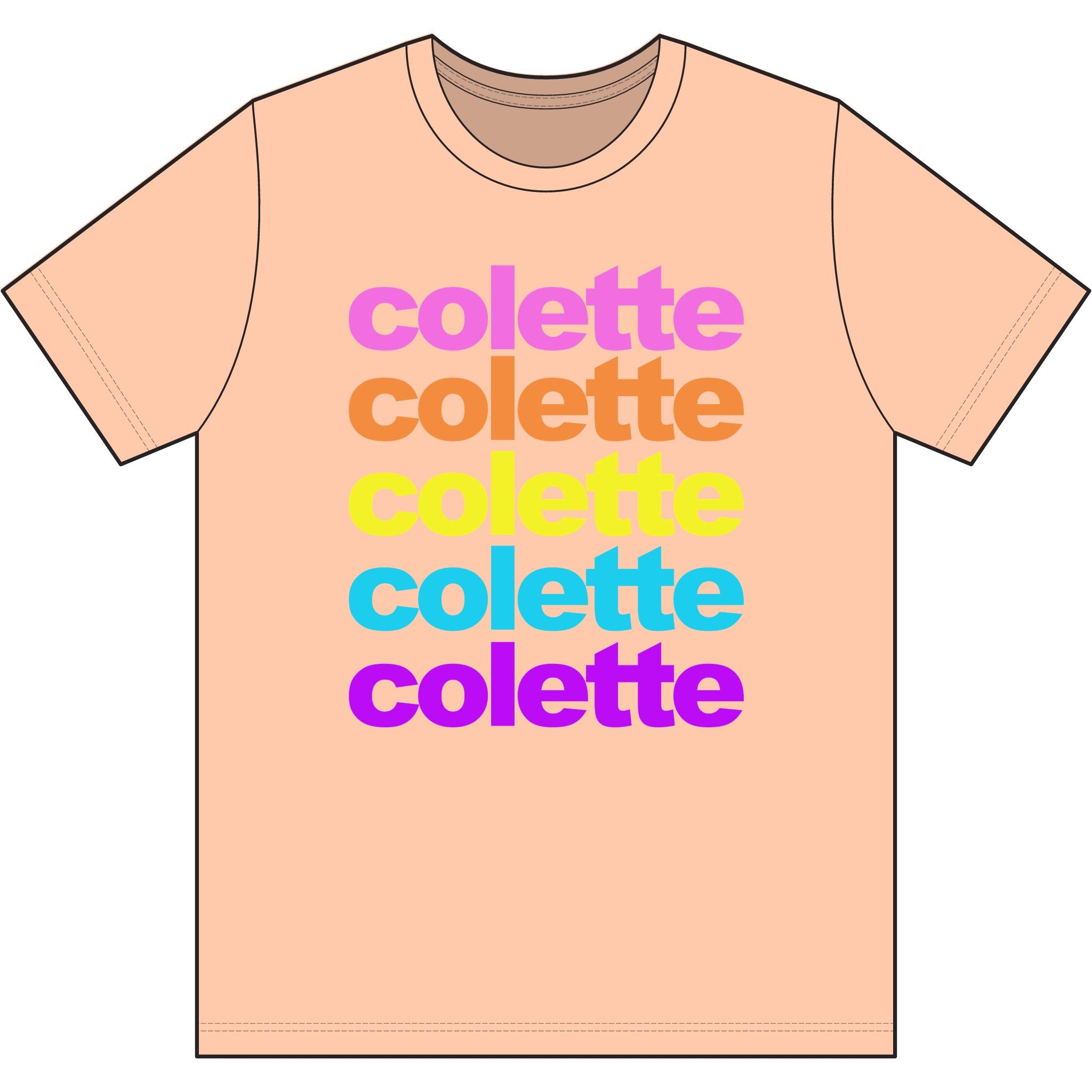 colette Retro Rainbow Tee - Repeating Logo Graphic T-Shirt