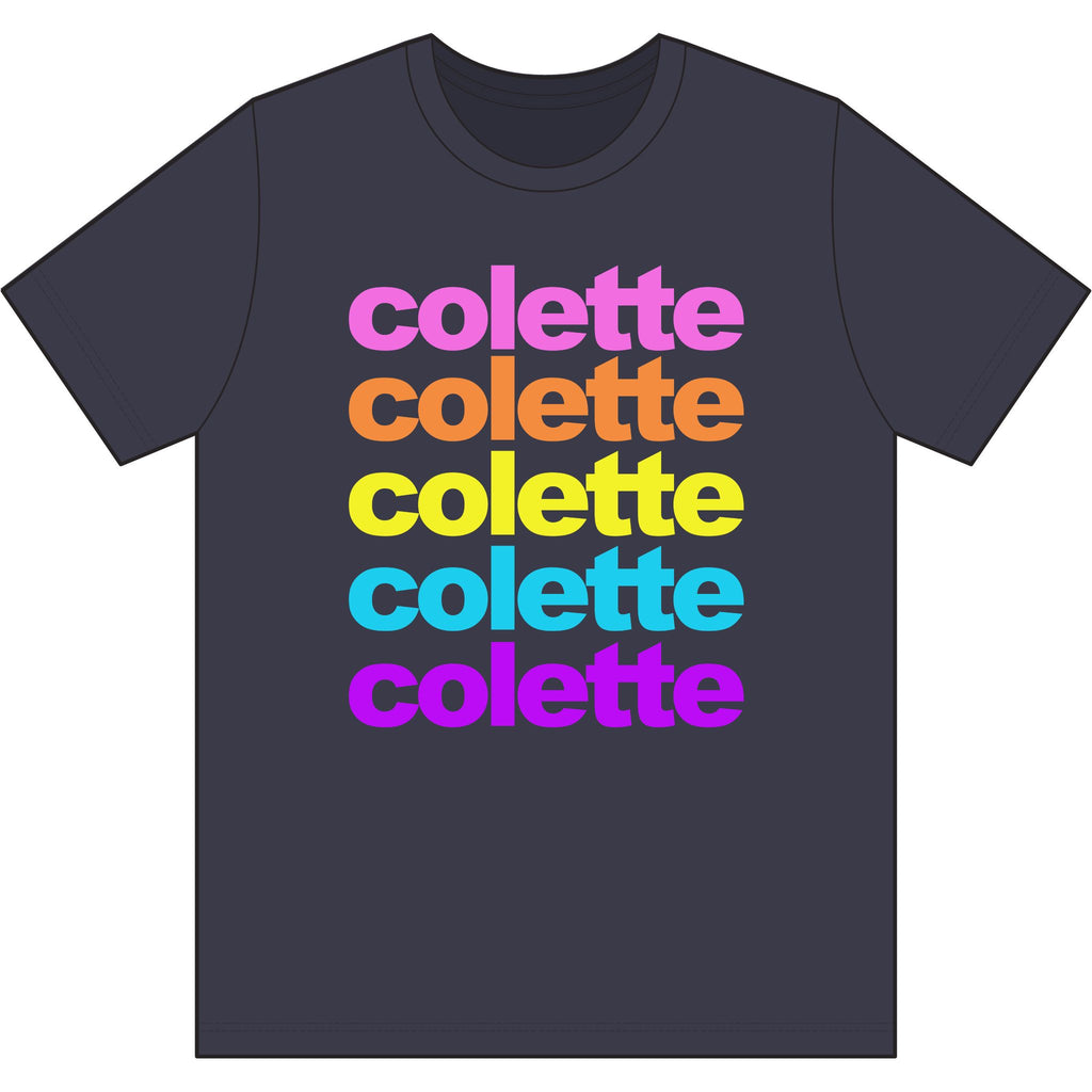 colette Retro Rainbow Tee - Repeating Logo Graphic T-Shirt
