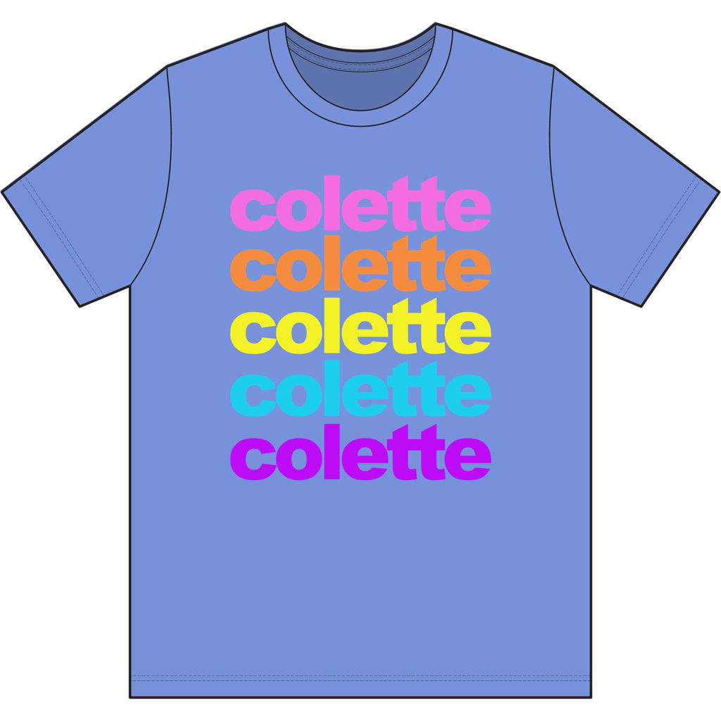 colette Retro Rainbow Tee - Repeating Logo Graphic T-Shirt