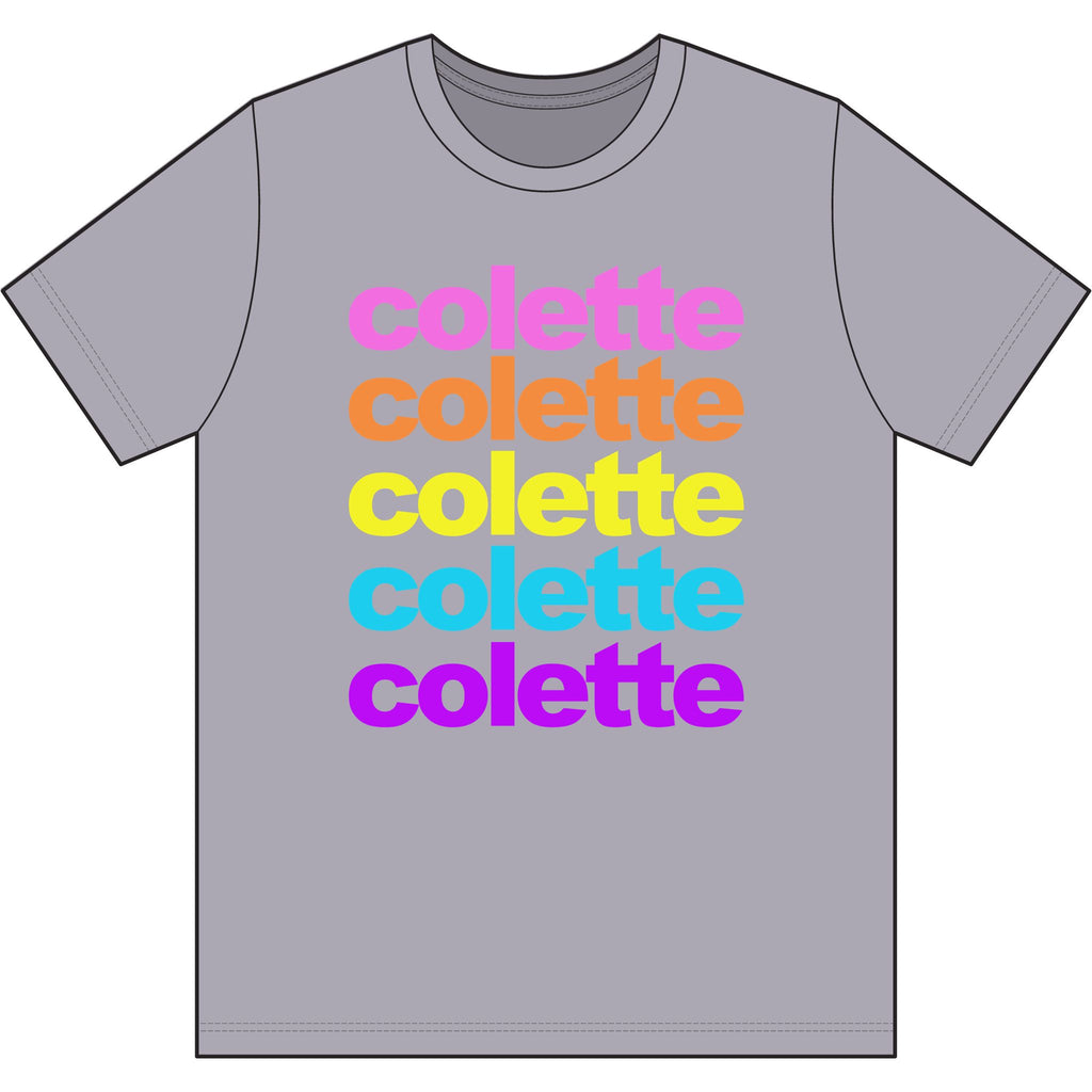 colette Retro Rainbow Tee - Repeating Logo Graphic T-Shirt