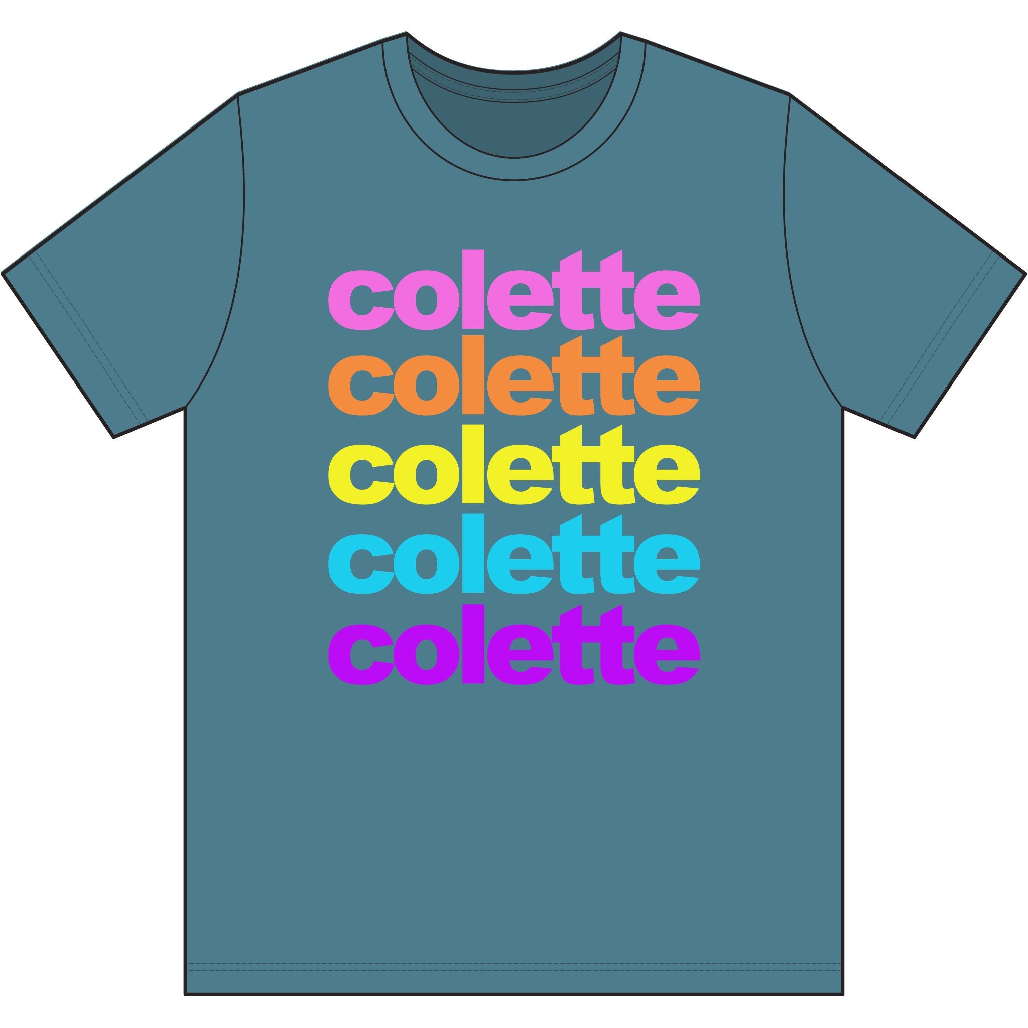 colette Retro Rainbow Tee - Repeating Logo Graphic T-Shirt