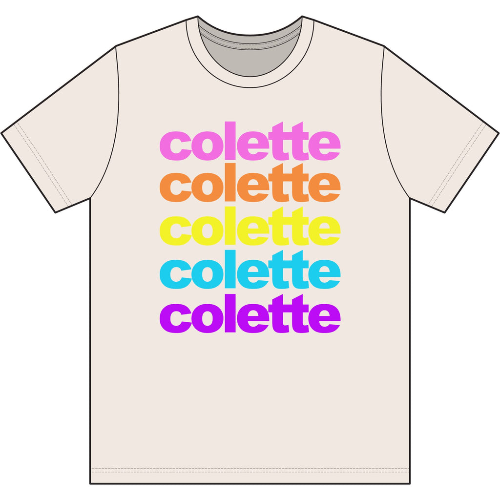 colette Retro Rainbow Tee - Repeating Logo Graphic T-Shirt