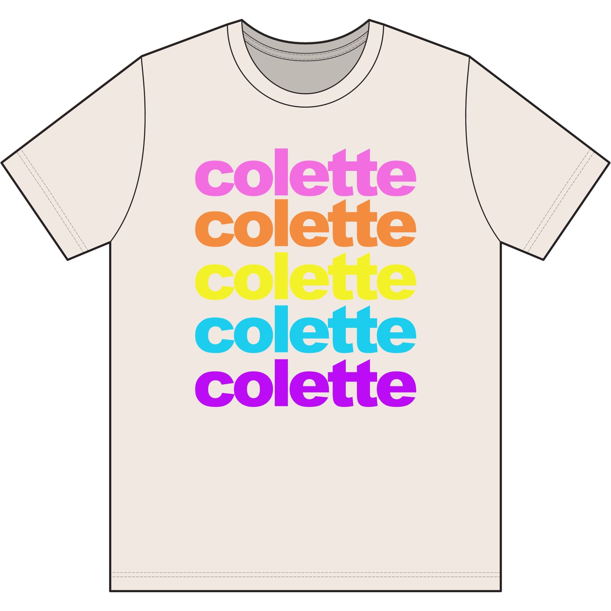 colette Retro Rainbow Tee - Repeating Logo Graphic T-Shirt