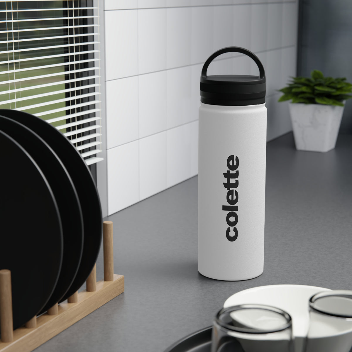 Insulated Stainless Steel Water Bottle with Handle Lid - 'colette' Logo