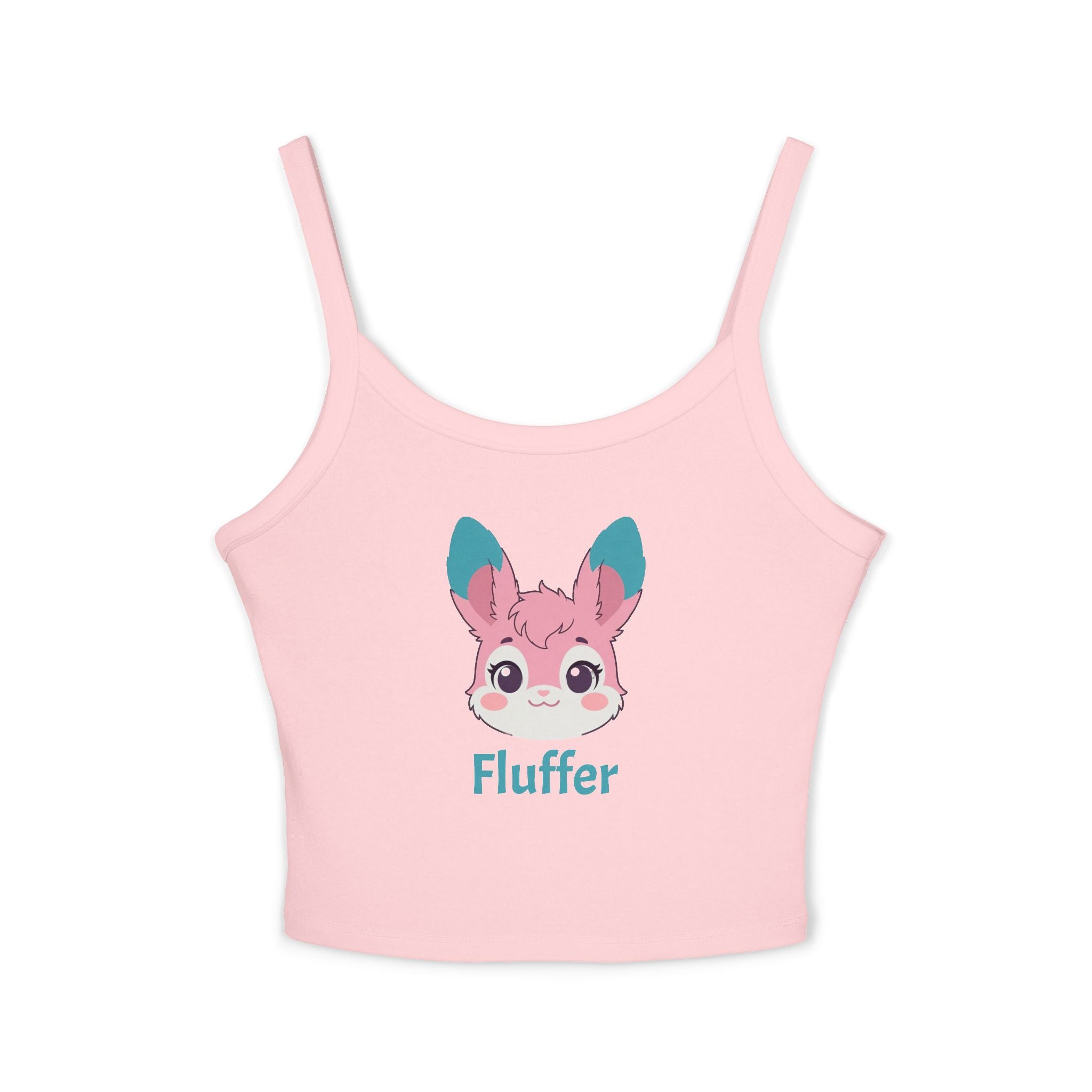 Fluffer Pink Cute Bunny Tank Top - Women’s Spaghetti Strap Crop
