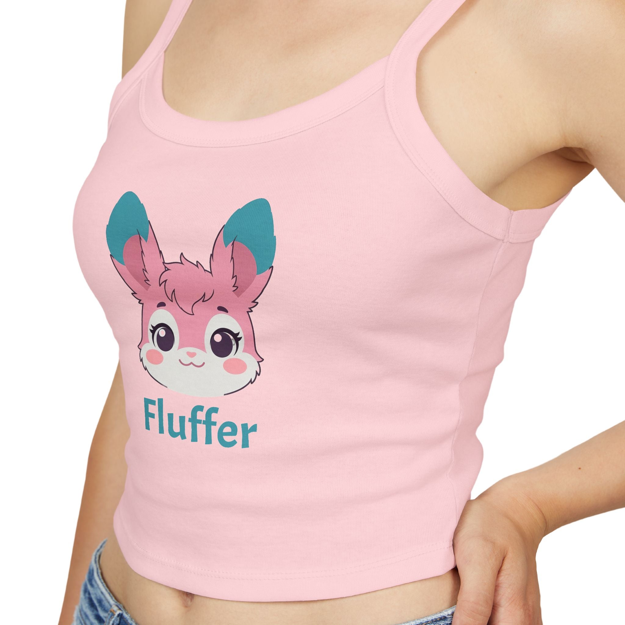 Fluffer Pink Cute Bunny Tank Top - Women’s Spaghetti Strap Crop
