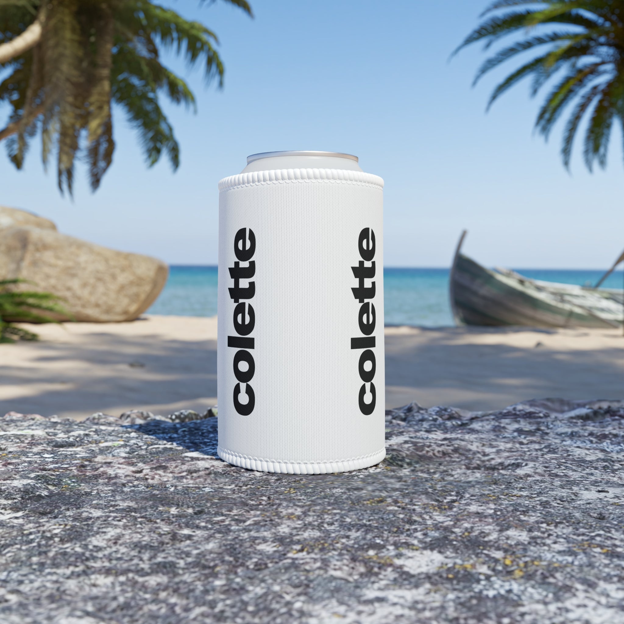 Stubby Cooler - White Neoprene Can Koozie with colette Logo